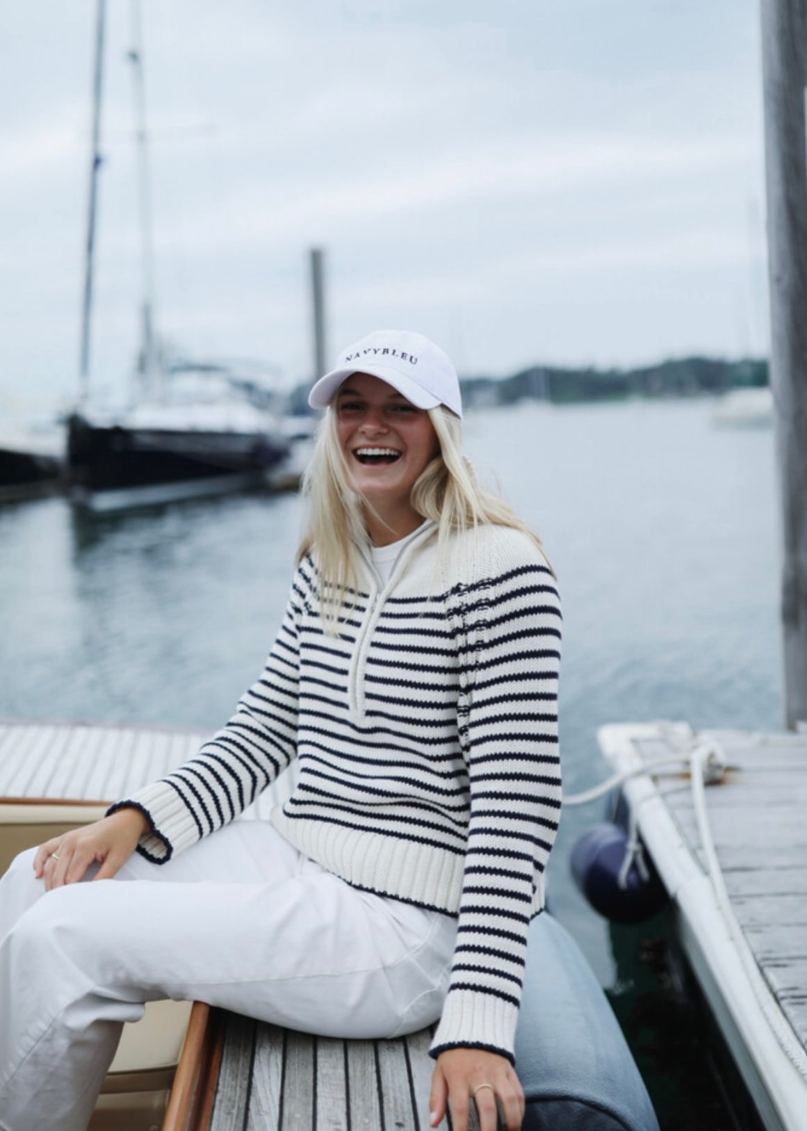 Quarter Zip Sweater - Navy Stripe