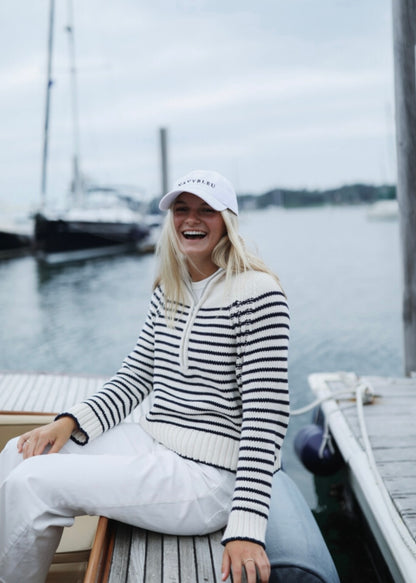 Quarter Zip Sweater - Navy Stripe