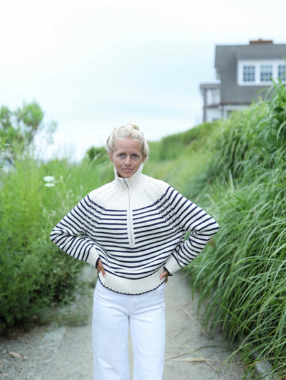 Quarter Zip Sweater - Navy Stripe