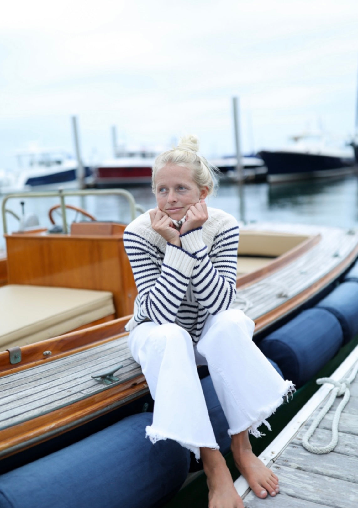 Quarter Zip Sweater - Navy Stripe