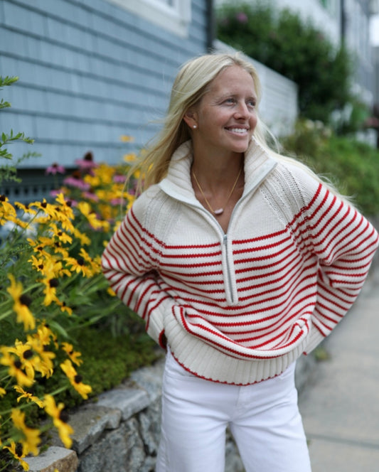 Quarter Zip Sweater - Red Stripe