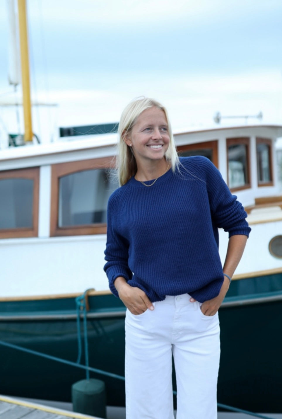 Navy Cotton Fisherman Crewneck Sweater