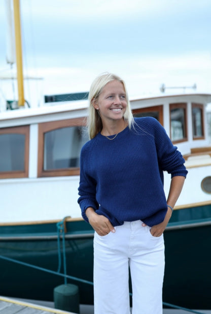 Navy Cotton Fisherman Crewneck Sweater