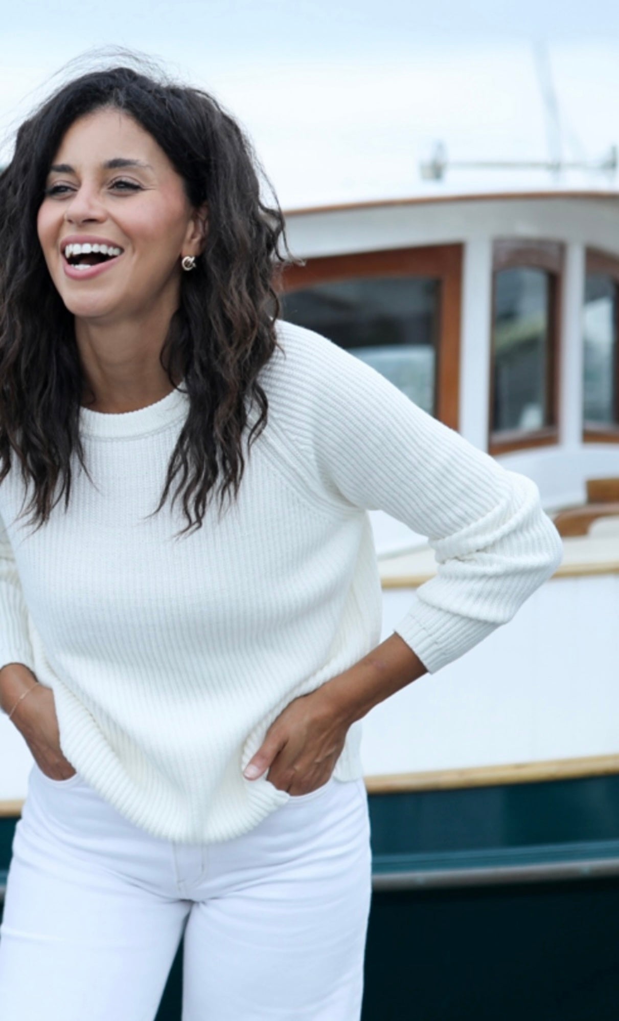 Cream Cotton Fisherman Crewneck Sweater