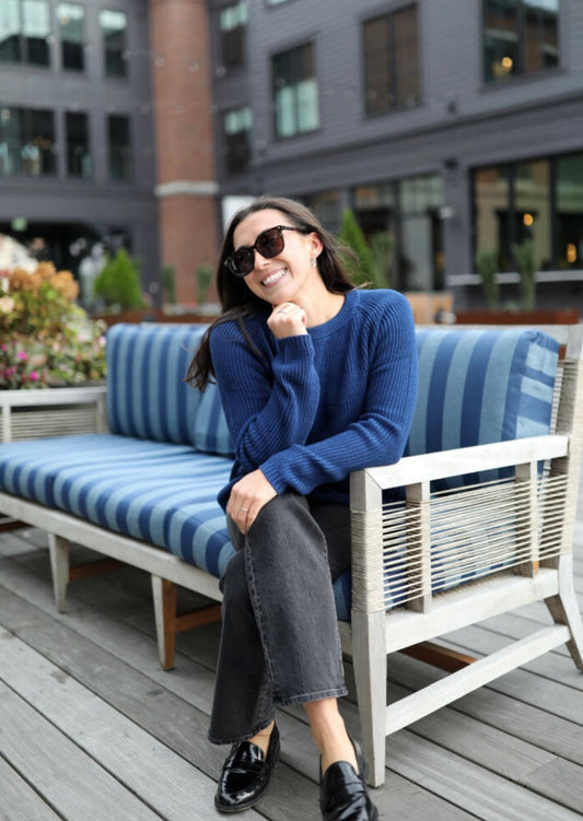 Navy Cotton Fisherman Crewneck Sweater