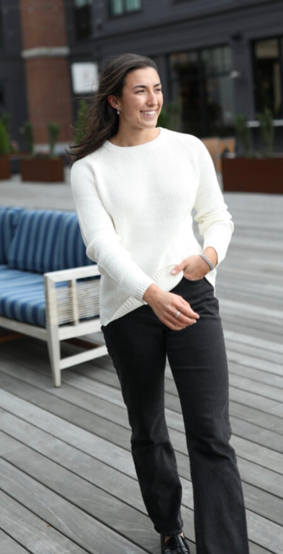 Cream Cotton Fisherman Crewneck Sweater