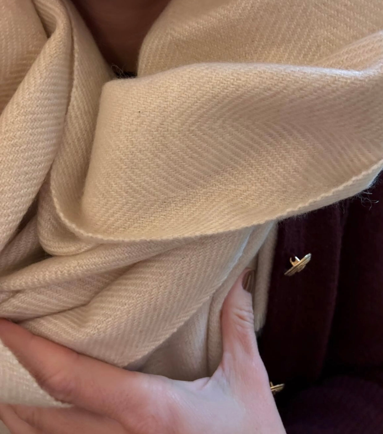 Camille Cashmere Wrap - Camel Herringbone