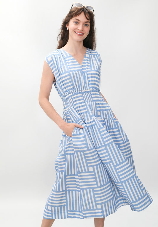 Eva Dress – Blue Geo Stripe