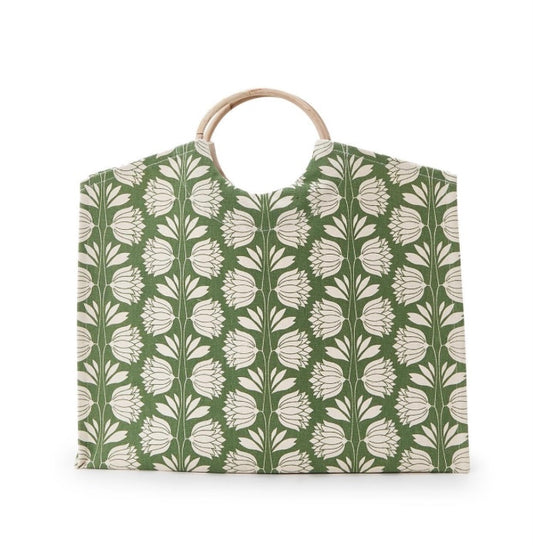 Green Palm Deco Tote with Bamboo Handle