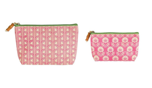 Palm Deco Multipurpose Pouch - Pink Set of Two