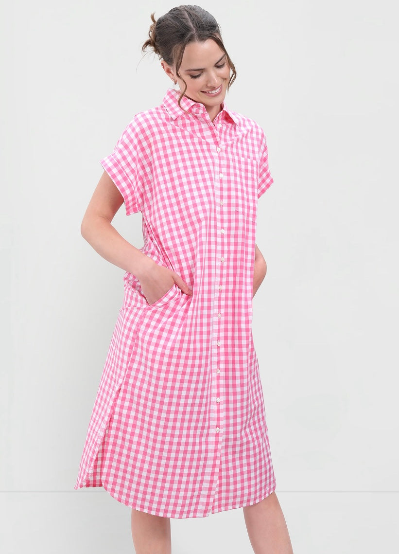Blake Long Utility Dress – Pink Gingham