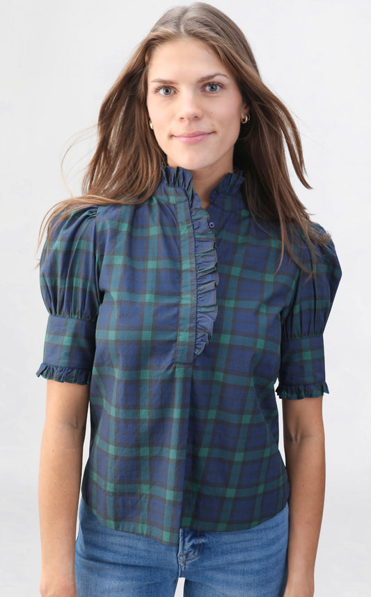 Westport Top - Navy Tartan Plaid