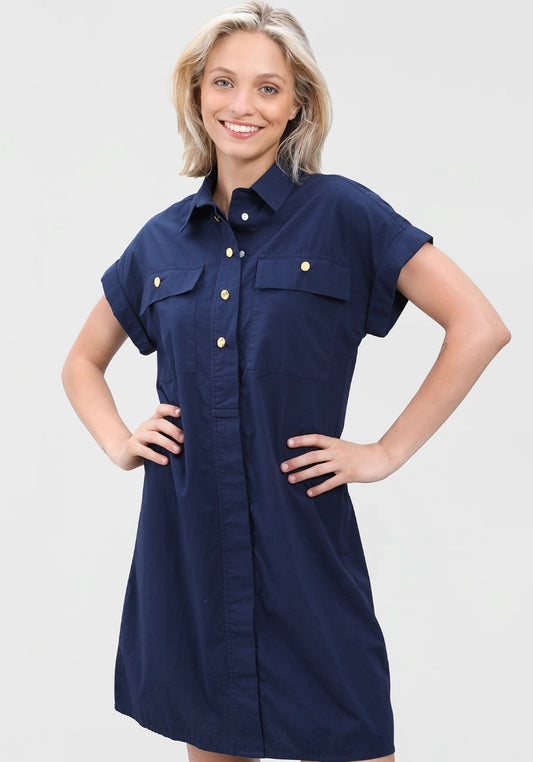 Harper Dress – Navy with Gold