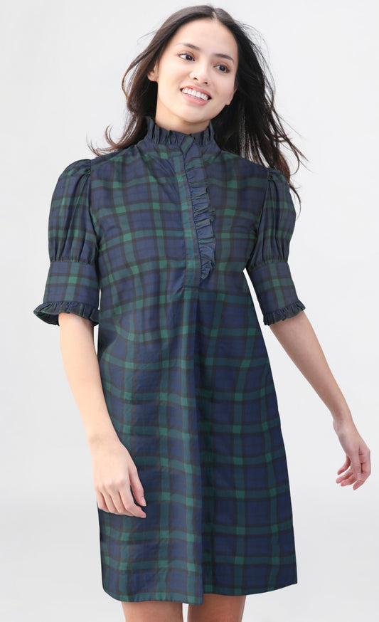Westport Dress - Navy Tartan Plaid
