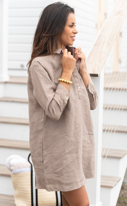 Linen Mocha Chloe Dress by NAVYBLEU