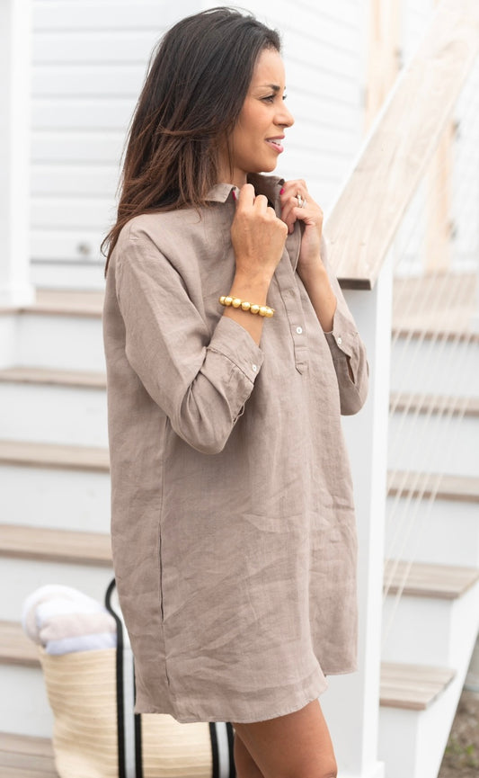 Linen Mocha Chloe Dress by NAVYBLEU