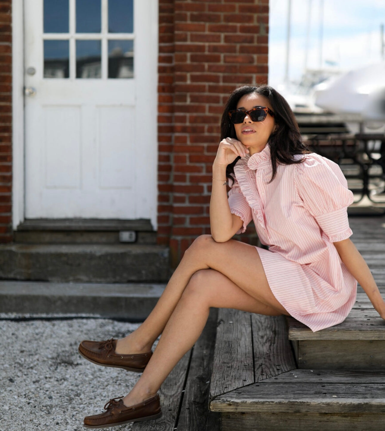 Westport Dress - Red Pinstripe