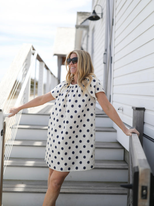 Palm Beach Dress - Navy Polka Dot