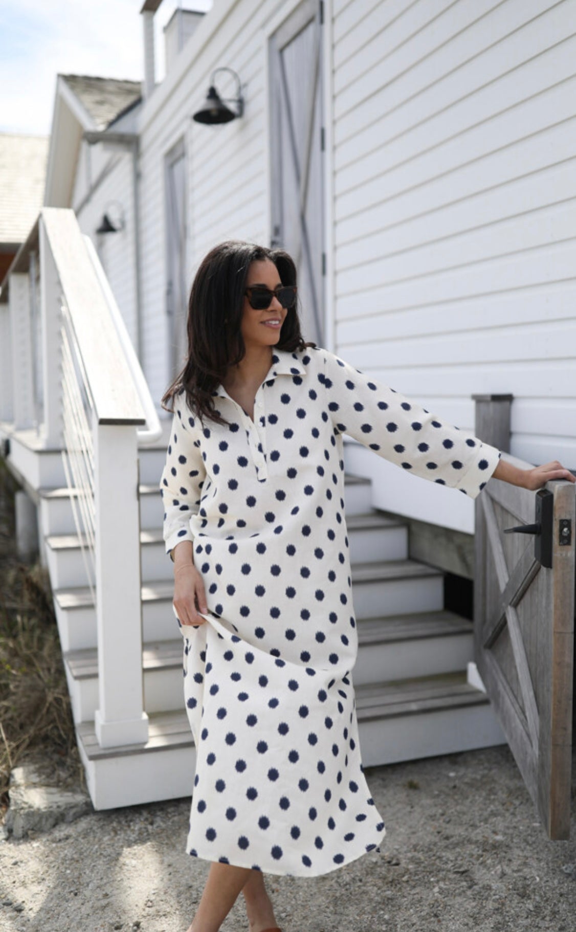 Sara Dress - Navy Polka Dot