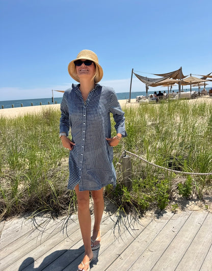 Sara Short Tunic Coverup - Navy Gingham