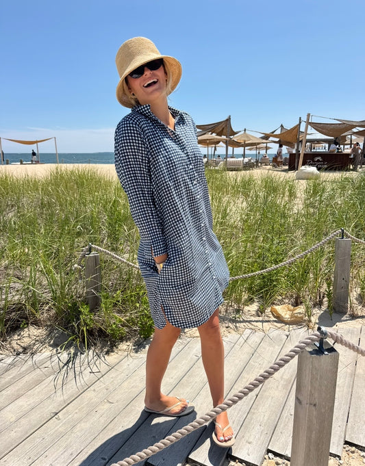 Sara Short Tunic Coverup - Navy Gingham