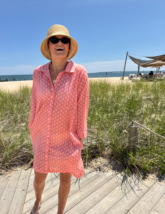 Sara Short Tunic Coverup - Sconset Pink Blockprint