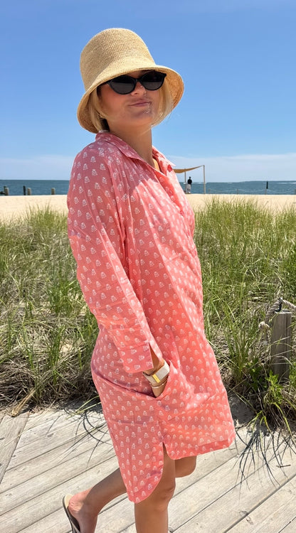 Sara Short Tunic Coverup - Sconset Pink Blockprint