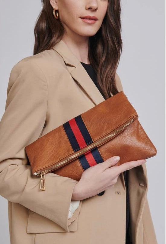 Clare V. Camel Suede Stripe Tote Bag