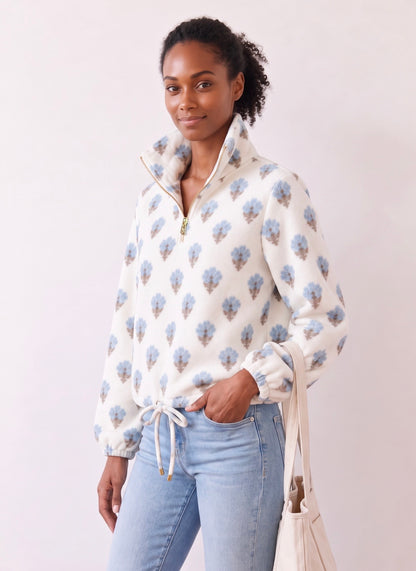 Dudley Stephens x NAVYBLEU Boardwalk Fleece - Cream Flower Stamp