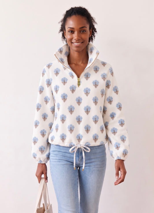 Dudley Stephens x NAVYBLEU Boardwalk Fleece - Cream Flower Stamp