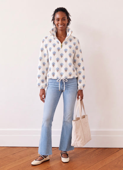 Dudley Stephens x NAVYBLEU Boardwalk Fleece - Cream Flower Stamp
