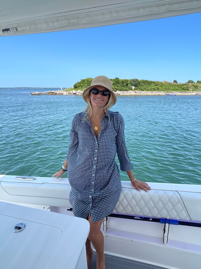 Sara Short Tunic Coverup - Navy Gingham