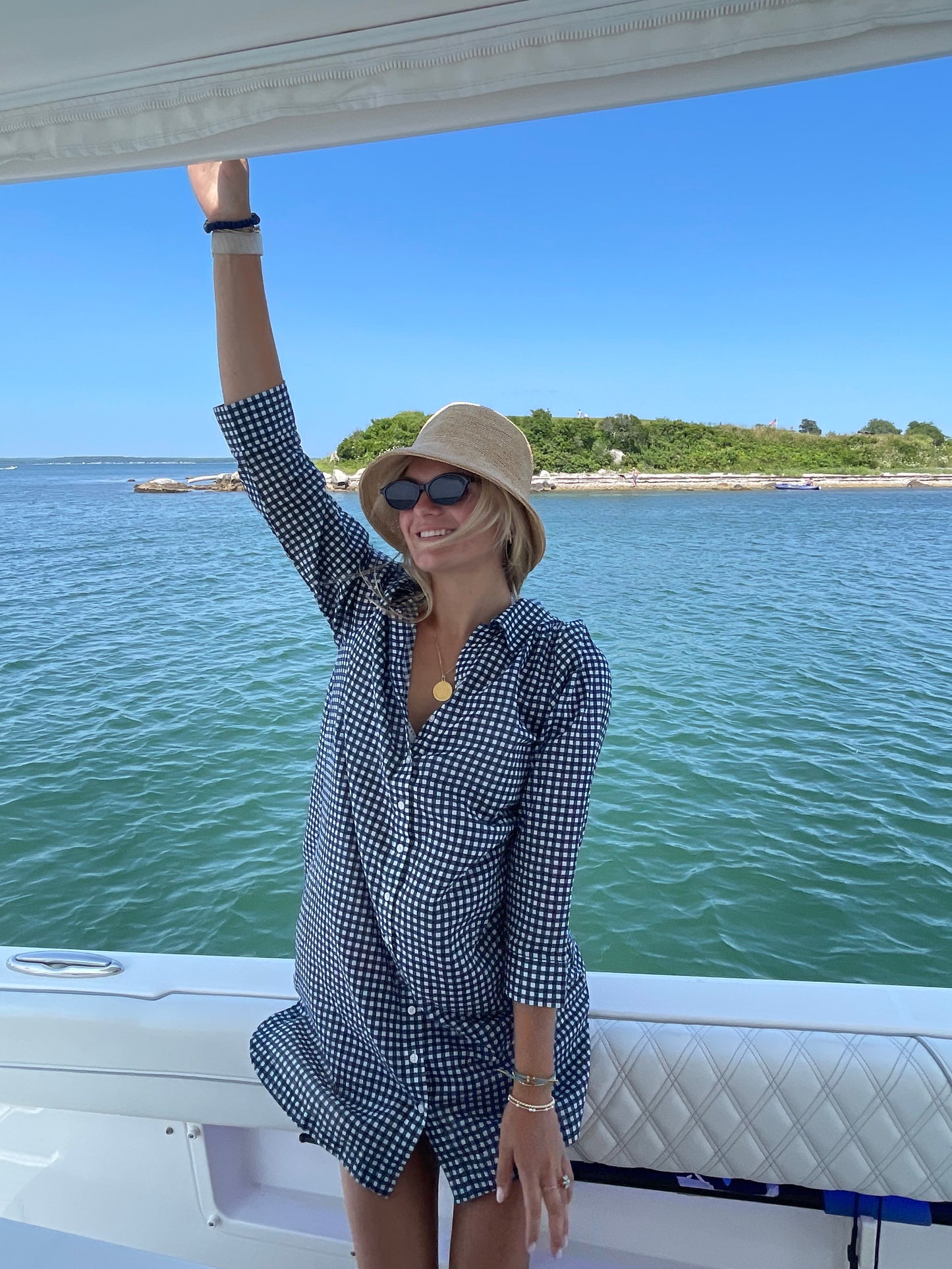 Sara Short Tunic Coverup - Navy Gingham