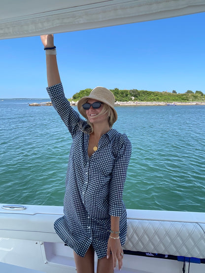 Sara Short Tunic Coverup - Navy Gingham