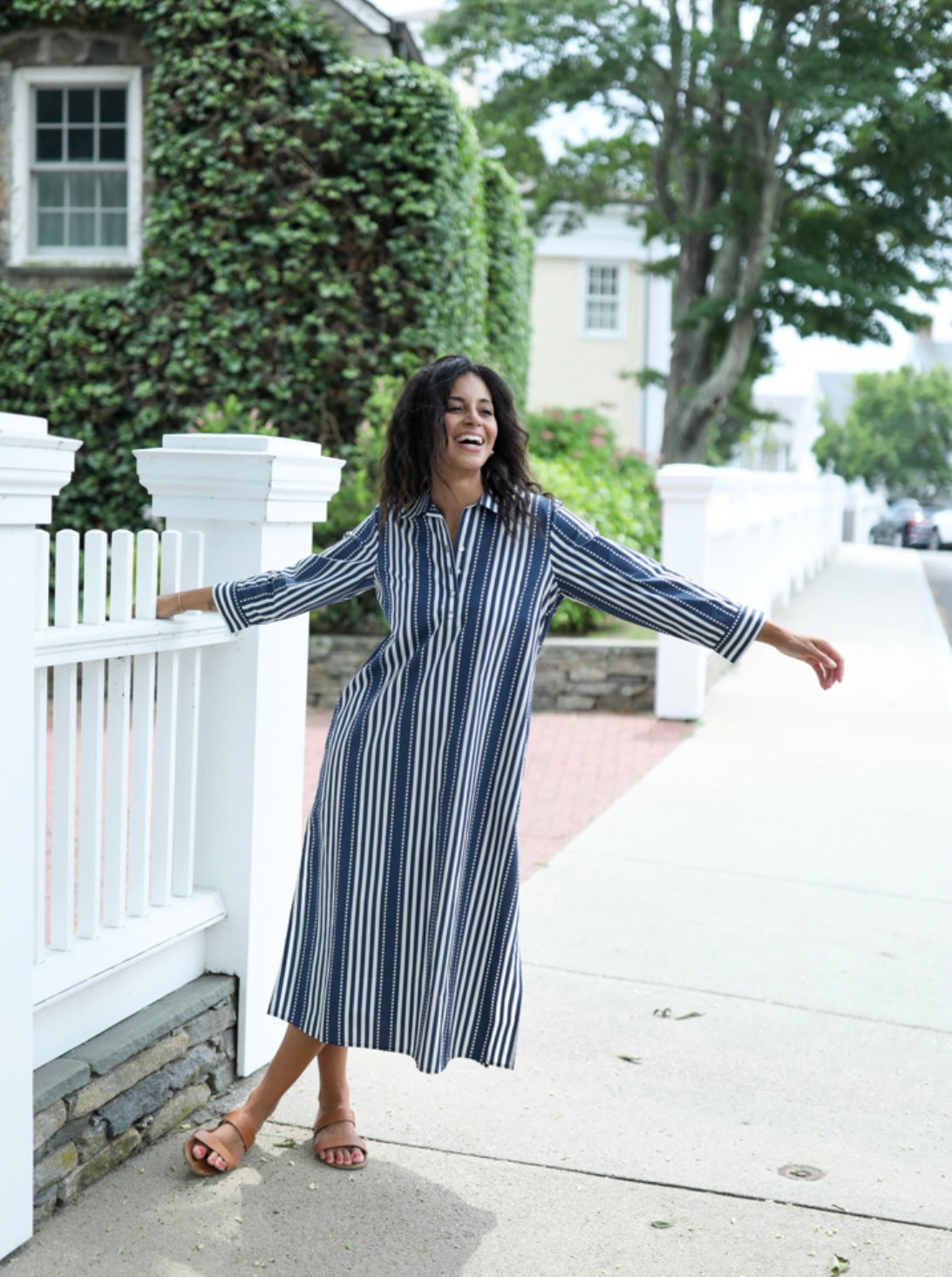 Sara Dress - Navy Wide Stripe
