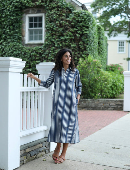 Sara Dress - Navy Wide Stripe