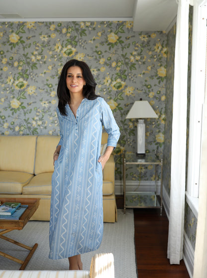 Sara Dress - Blue Stencil