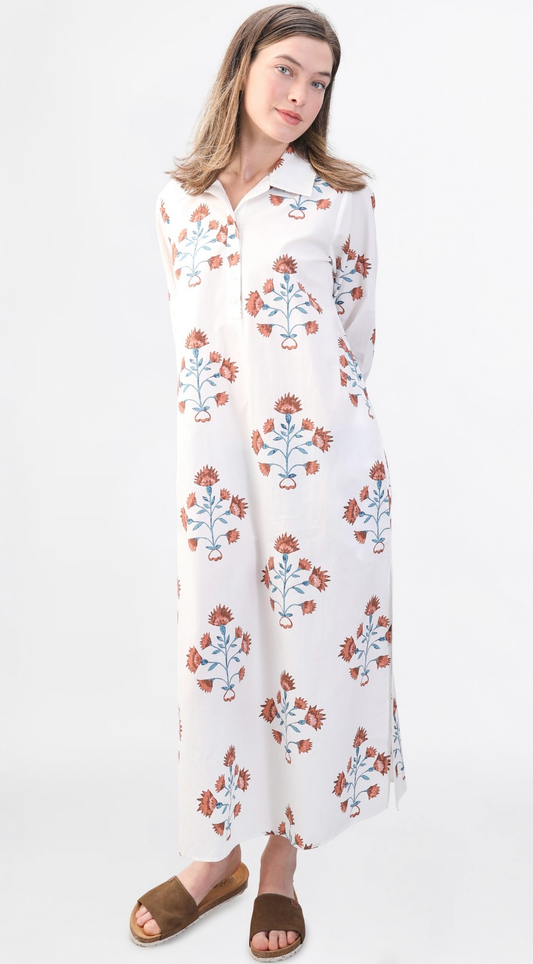 Sara Dress - Blue/Brown Block