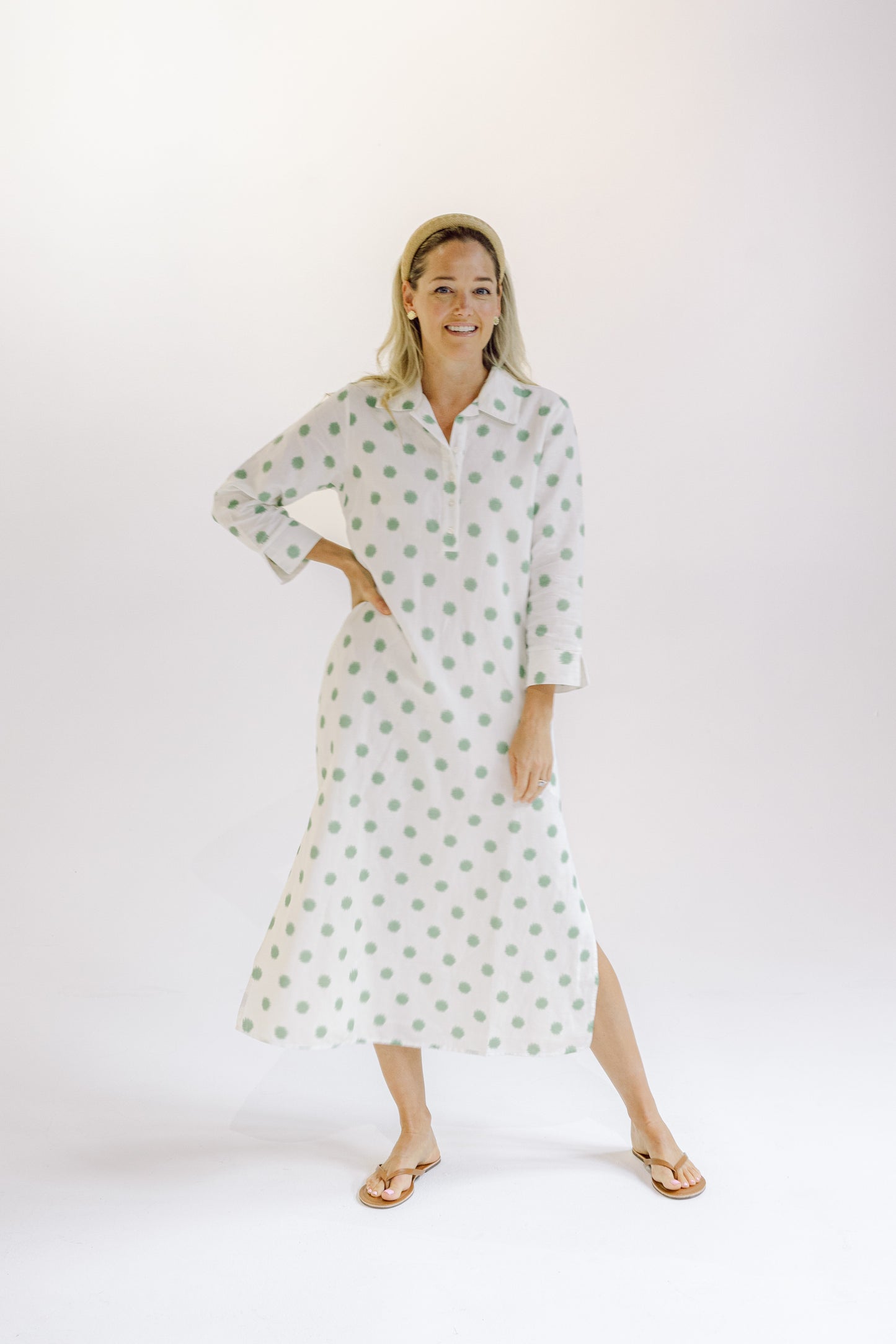 Sara Dress - Green Polka
