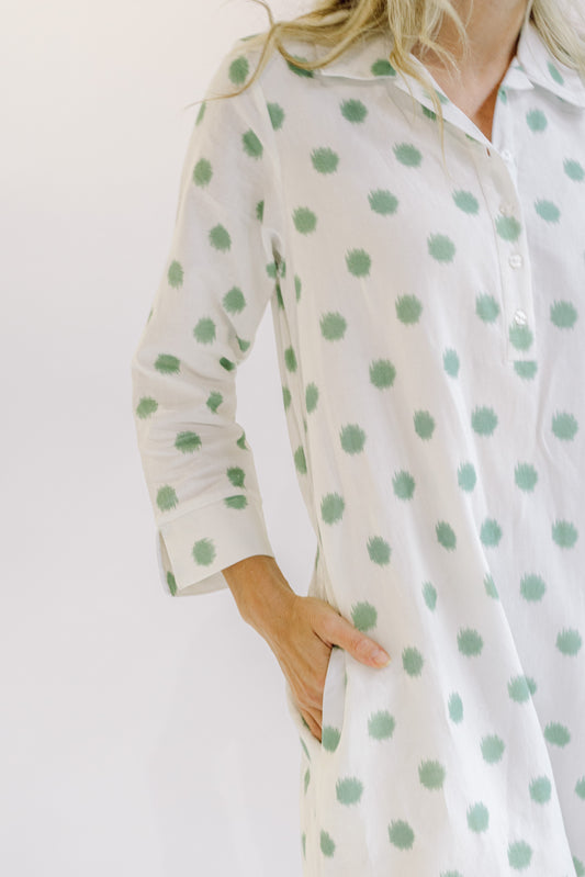 Sara Dress - Green Polka