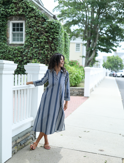 Sara Dress - Navy Wide Stripe