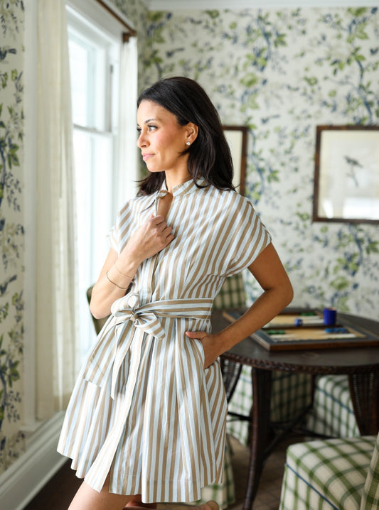 Winnie Dress Short - Brown Stripe