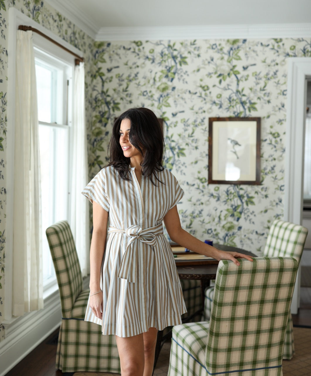 Winnie Dress Short - Brown Stripe