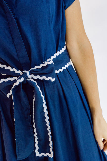 Winnie Dress - Navy with White Ric Rac