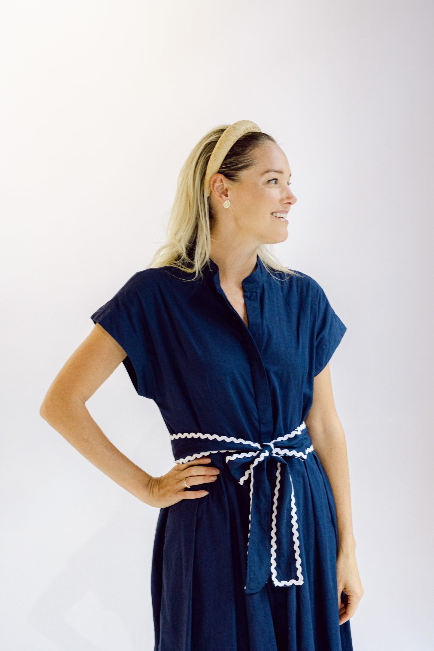Winnie Dress - Navy with White Ric Rac
