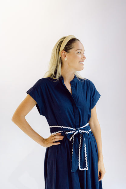 Winnie Dress - Navy with White Ric Rac