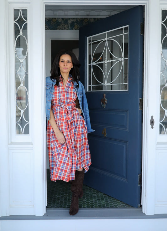 Winnie Dress Long - Tomato Plaid