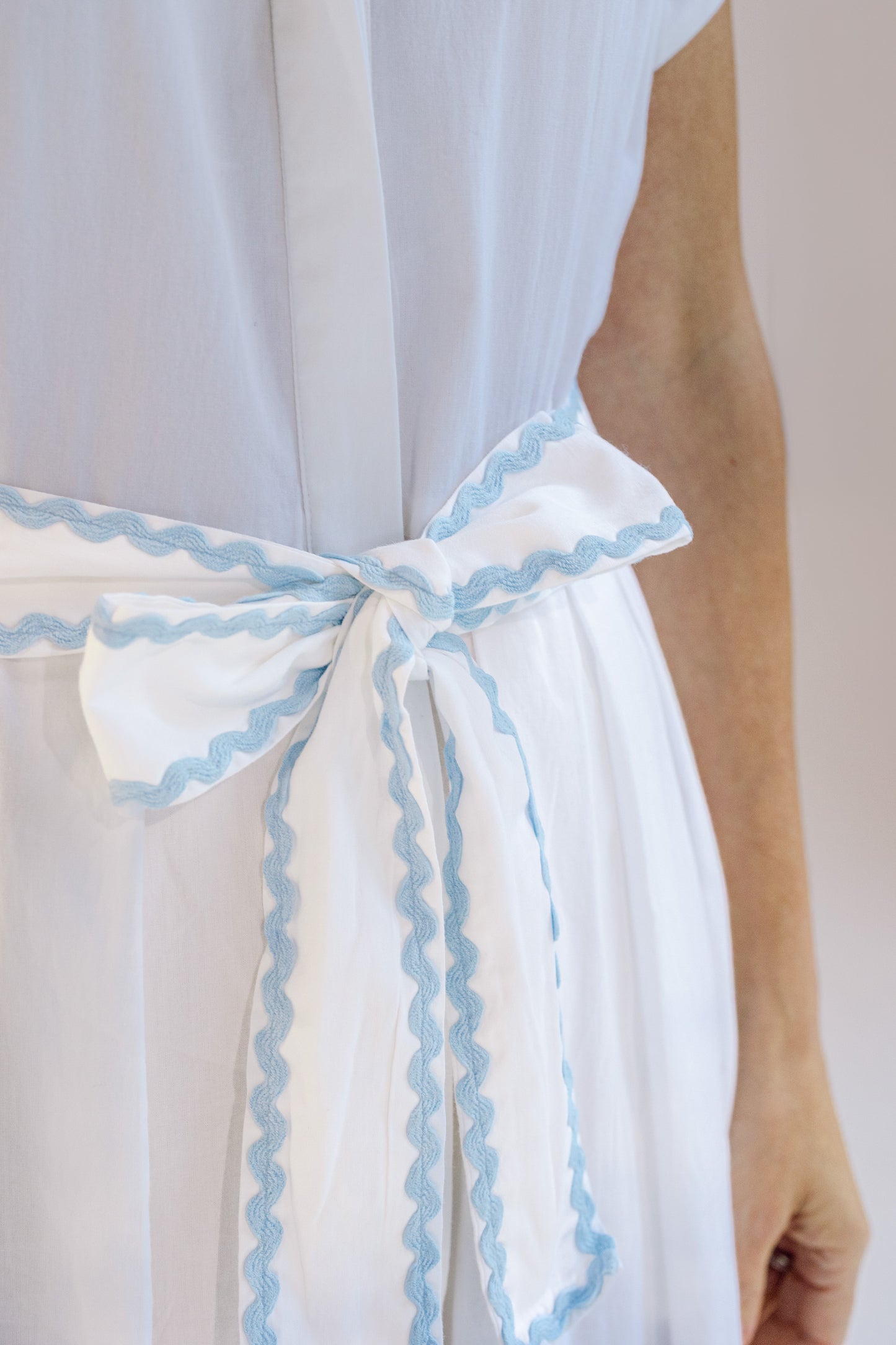 Winnie Dress - White with Blue Ric Rac