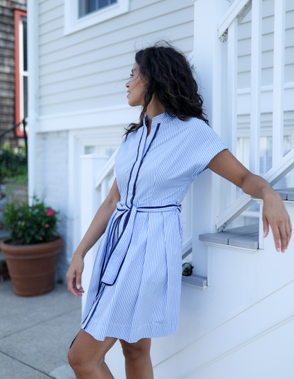 Winnie Dress - Blue Ticking