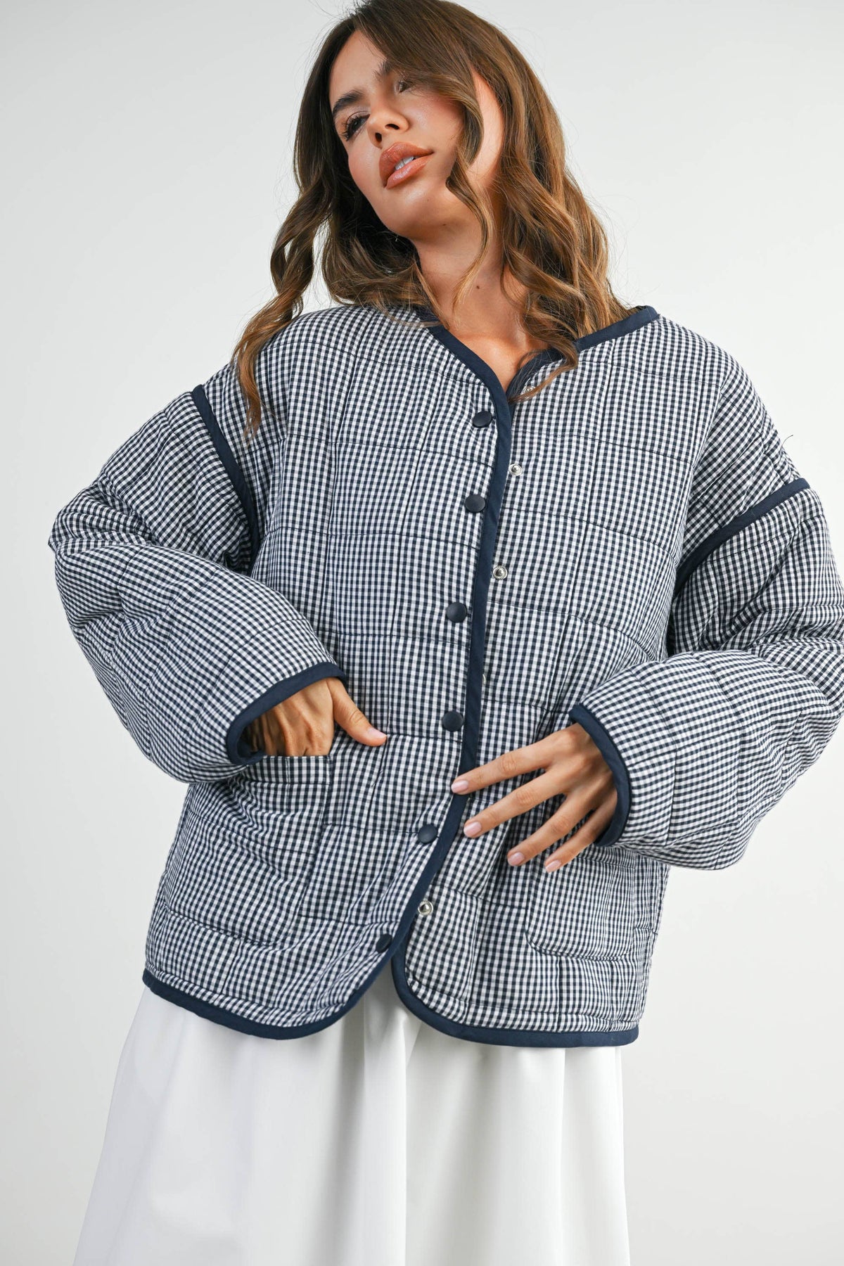 Navy Gingham Quilted Jacket
